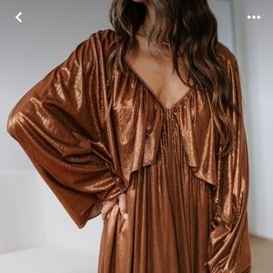 Like New! Vici Adriana Metallic Bronze Maxi Boho Dress